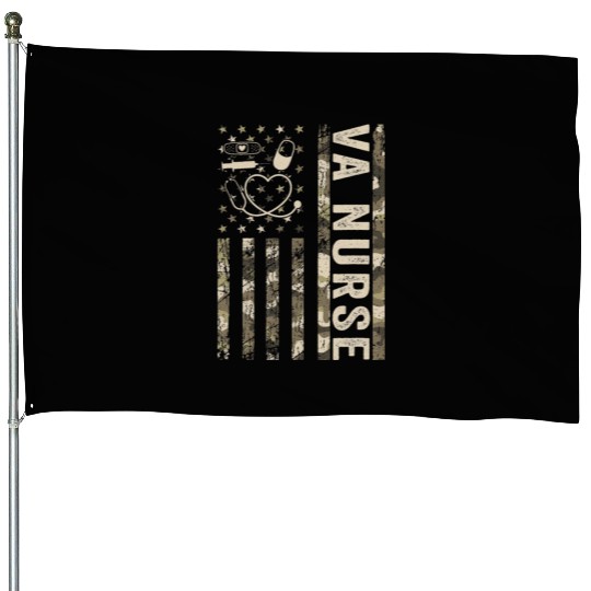 VA Nurse Camouflage Patriotic US Flag Nurse Life House Flags