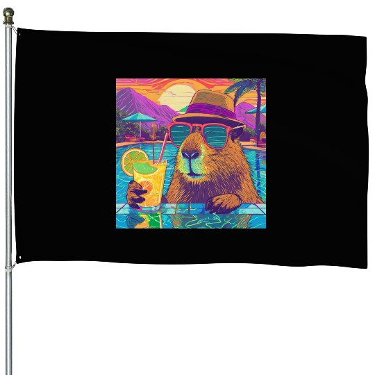 Capybara on vacation sipping on Lemonade House Flags