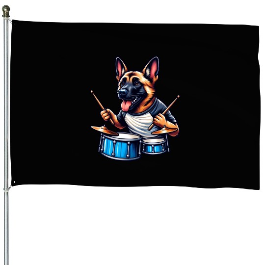 Cool Malinois Drummer Band Design House Flags