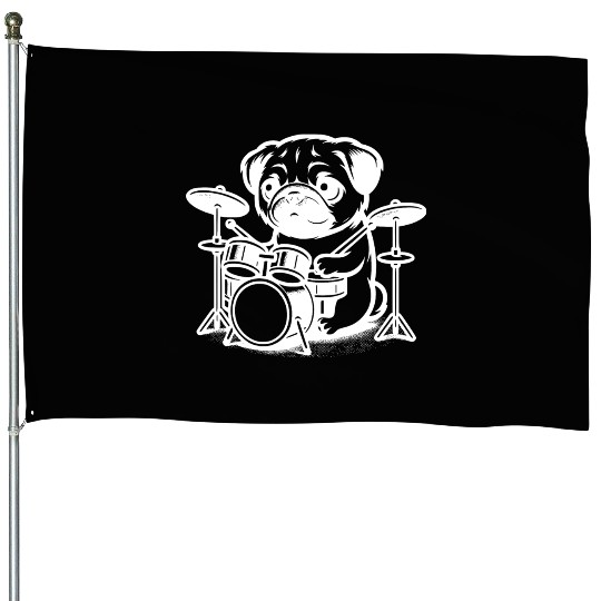 Cute Pug Puppy Drummer Design House Flags