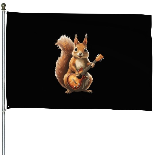 A squirrel plays the guitar - funny animal. House Flags