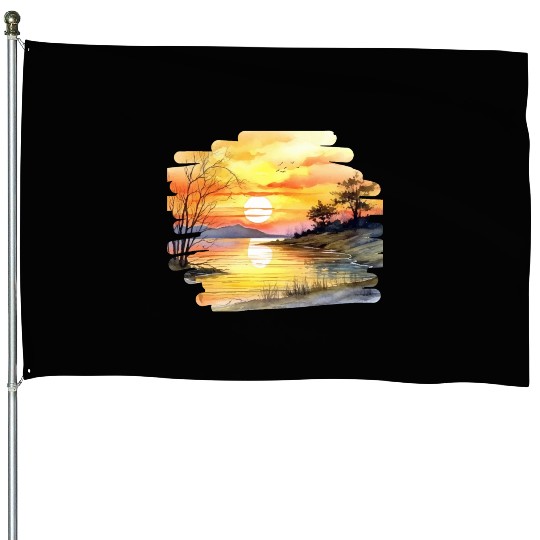 Sunset on the river House Flags