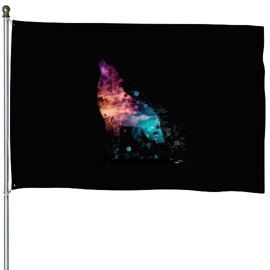 Wolf Print, Cosmic Wolves, Animal Print, Cosmos House Flags
