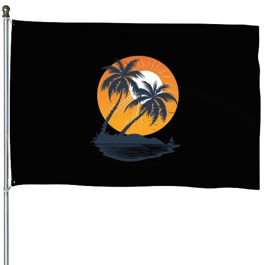 Tropical Sunset Oasis Escape House Flags