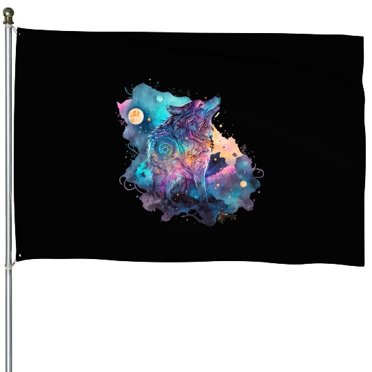 Wolf Print, Cosmic Wolves, Animal Print, Cosmos House Flags