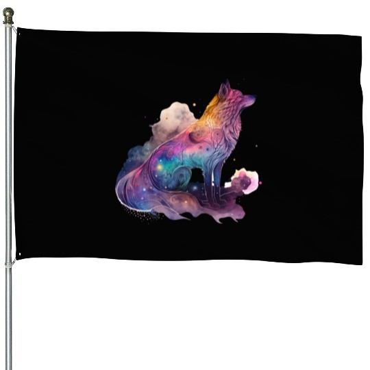 Wolf Print, Cosmic Wolves, Animal Print, Cosmos House Flags