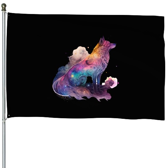 Wolf Print, Cosmic Wolves, Animal Print, Cosmos House Flags