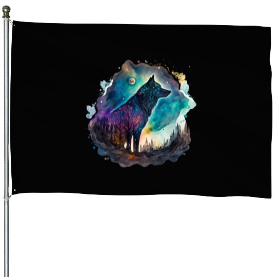 Wolf Print, Cosmic Wolves, Animal Print, Cosmos House Flags