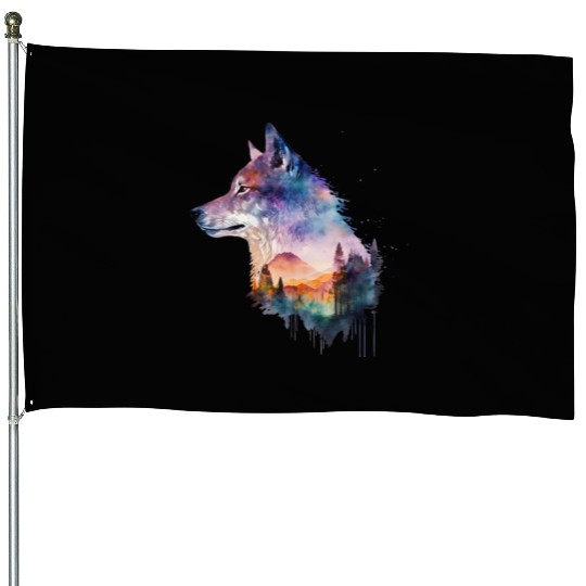 Wolf Print, Cosmic Wolves, Animal Print, Cosmos House Flags