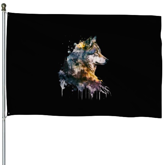 Wolf Print, Cosmic Wolves, Animal Print, Cosmos House Flags