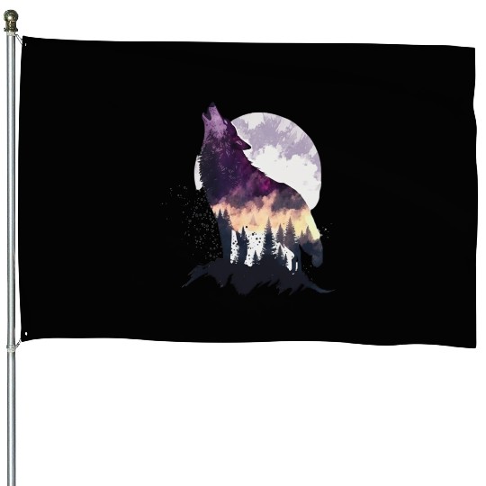 Wolf Print, Cosmic Wolves, Animal Print, Cosmos House Flags