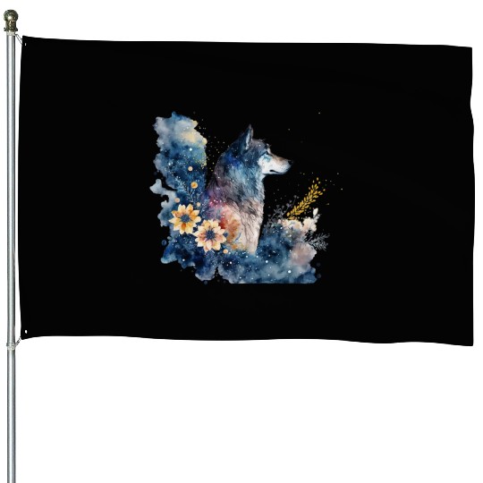 Wolf Print, Cosmic Wolves, Animal Print, Cosmos House Flags