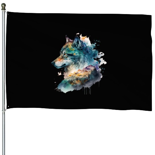 Wolf Print, Cosmic Wolves, Animal Print, Cosmos House Flags