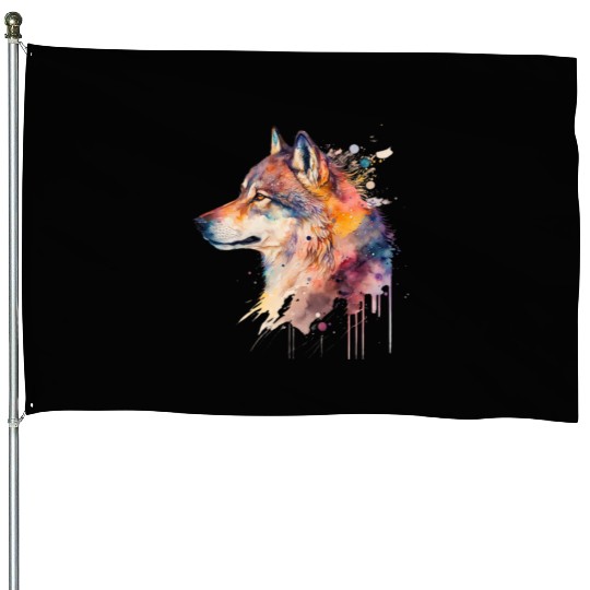 Wolf Print, Cosmic Wolves, Animal Print, Cosmos House Flags