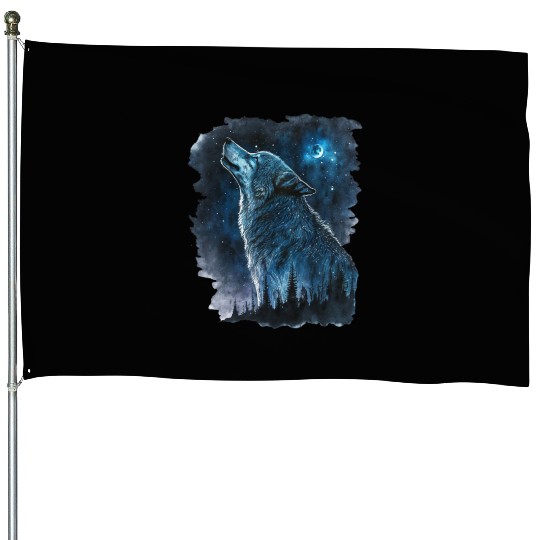 Wolf Print, Cosmic Wolves, Animal Print, Cosmos House Flags