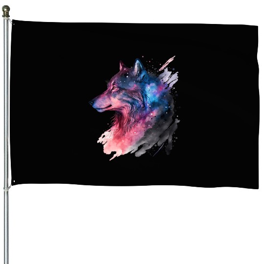 Wolf Print, Cosmic Wolves, Animal Print, Cosmos House Flags