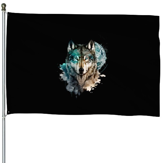Wolf Print, Cosmic Wolves, Animal Print, Cosmos House Flags