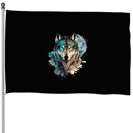 Wolf Print, Cosmic Wolves, Animal Print, Cosmos House Flags