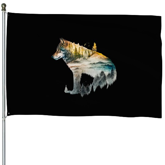 Wolf Print, Cosmic Wolves, Animal Print, Cosmos House Flags