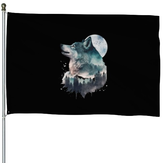 Wolf Print, Cosmic Wolves, Animal Print, Cosmos House Flags