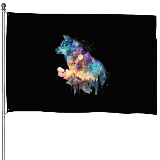 Wolf Print, Cosmic Wolves, Animal Print, Cosmos House Flags