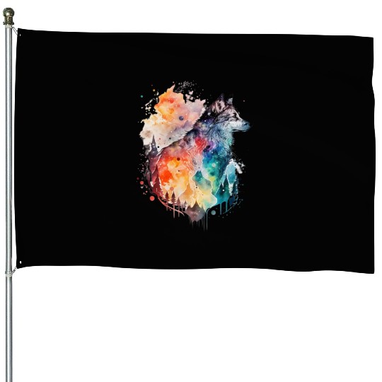 Wolf Print, Cosmic Wolves, Animal Print, Cosmos House Flags