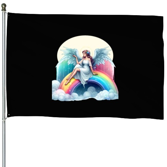 Angel on rainbow House Flags
