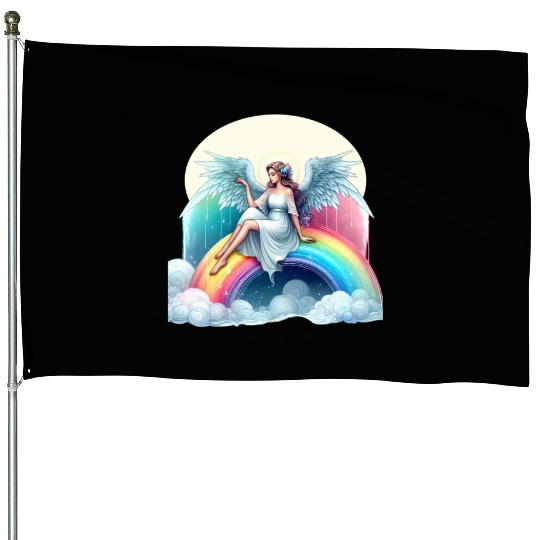 Angel on rainbow House Flags