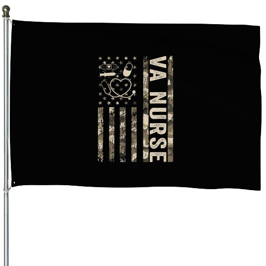 VA Nurse Camouflage Patriotic US Flag Nurse Life House Flags
