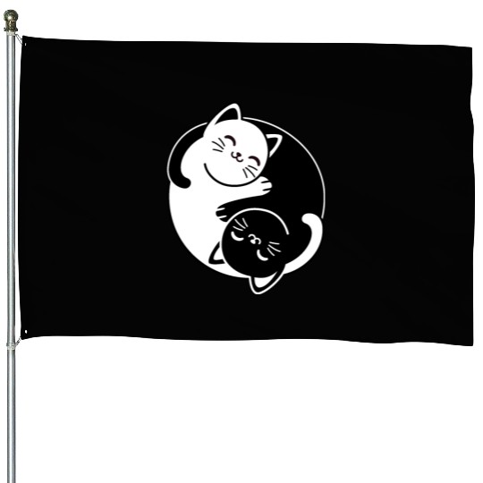 Yin and Yang Cats House Flags