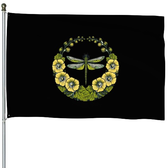 Green Dragonfly House Flags