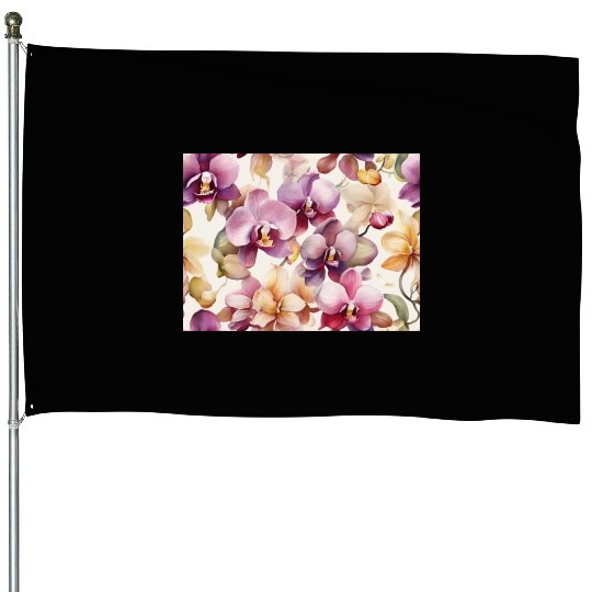 Sweet Watercolor Orchid Art House Flags