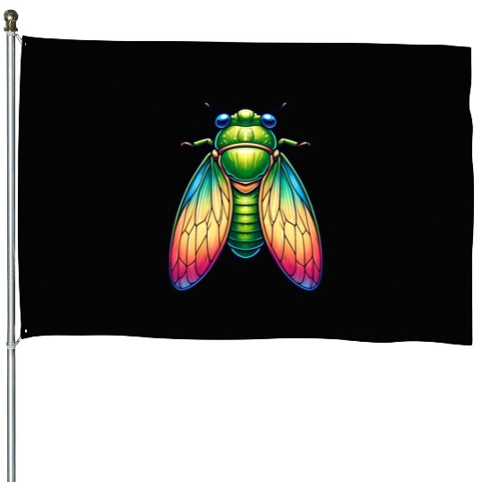 Colorful Cicada House Flags