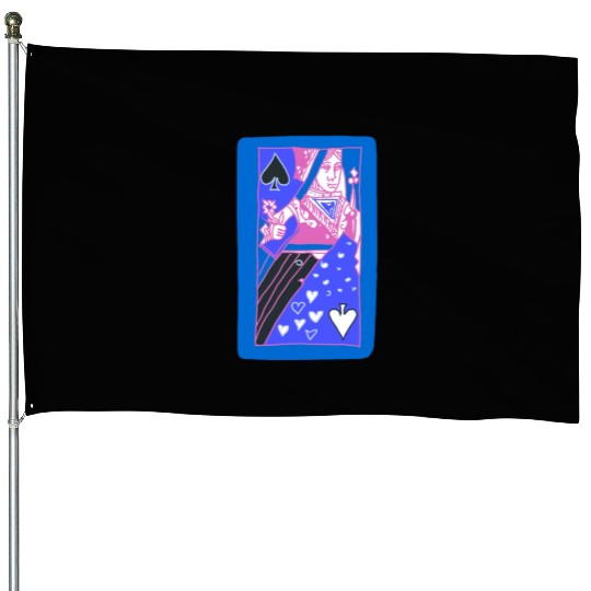 Blue Queen Of Spades Playing Card House Flags