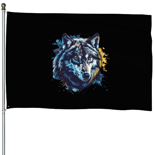 Alpha Wolf Paint Splash House Flags