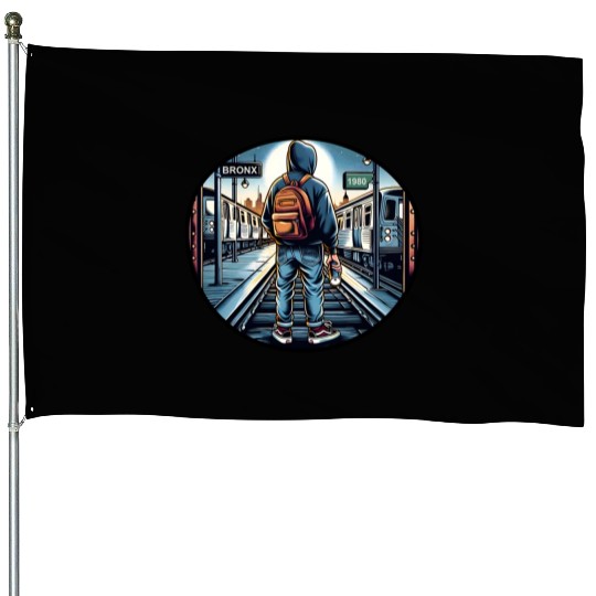 AI Teen in Outdoor Subway Yard - Circle Border House Flags