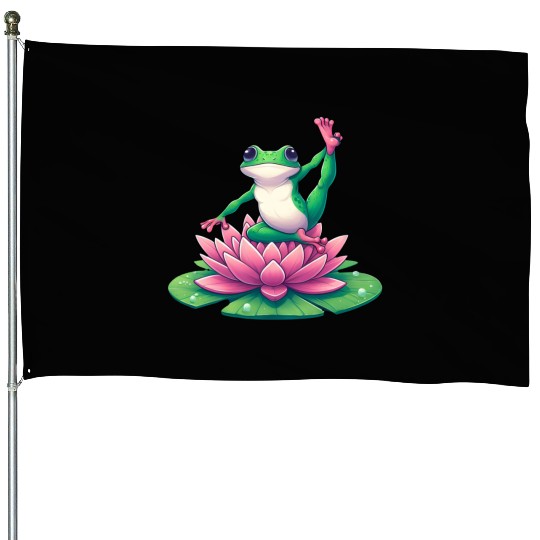 Frog Yoga Meditation on Water Lily House Flags