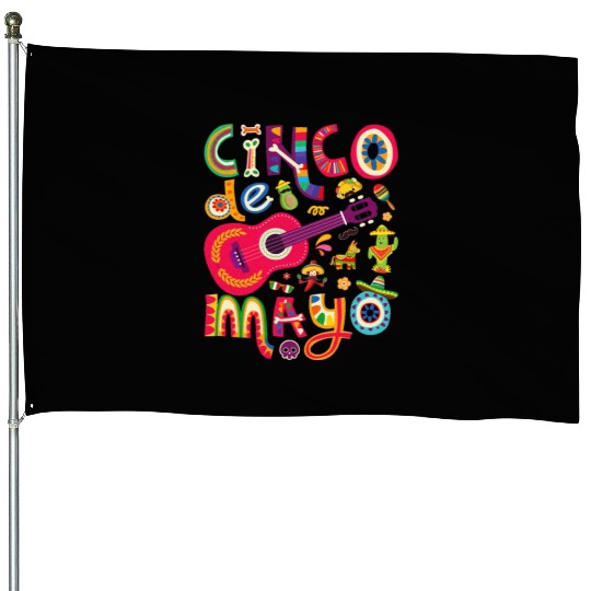 Cinco de Mayo Mexican Taco Guitar Fiesta House Flags