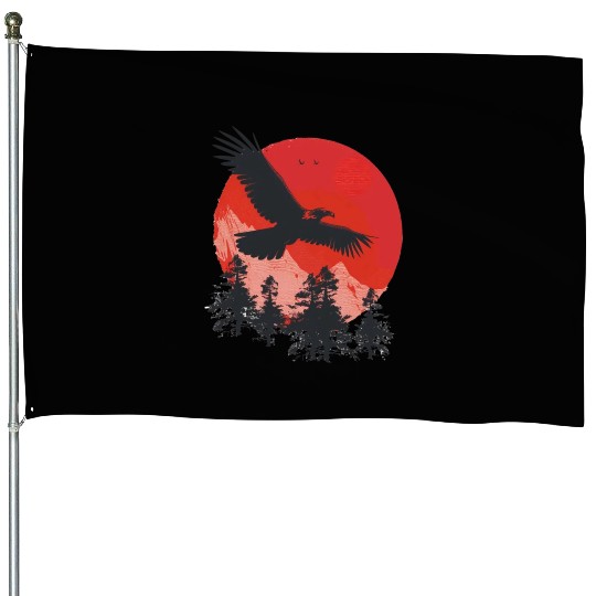 Majestic Eagle Over Mountain Sunset House Flags