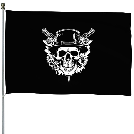 Skeleton Roses Guitar Guns Skull Roses House Flags