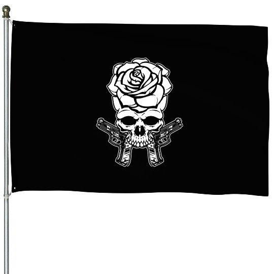 Skeleton Roses Guitar Roses Skull Guns House Flags