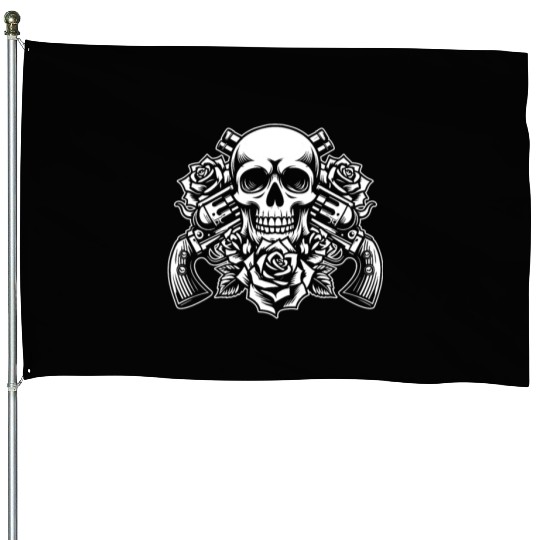 Skeleton Roses Guitar Guns Skull Roses House Flags