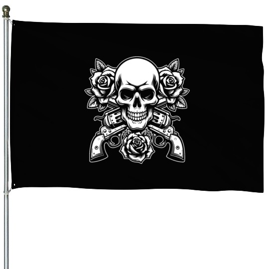 Skeleton Roses Guitar Roses Skull Guns House Flags