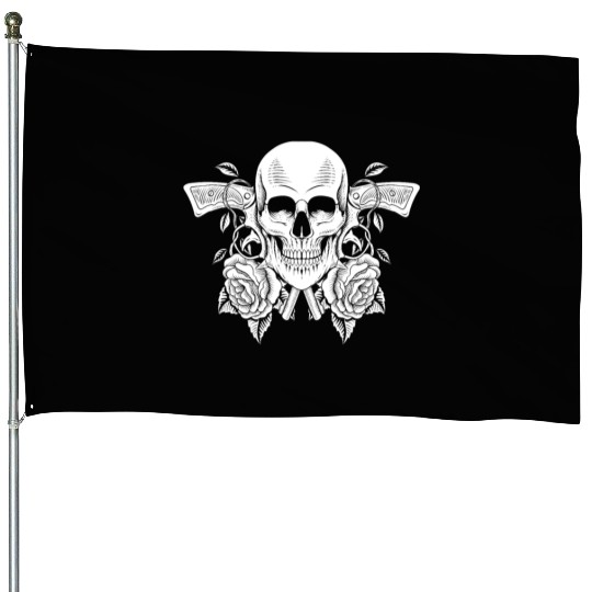 Skeleton Roses Guitar Guns Skull Roses House Flags