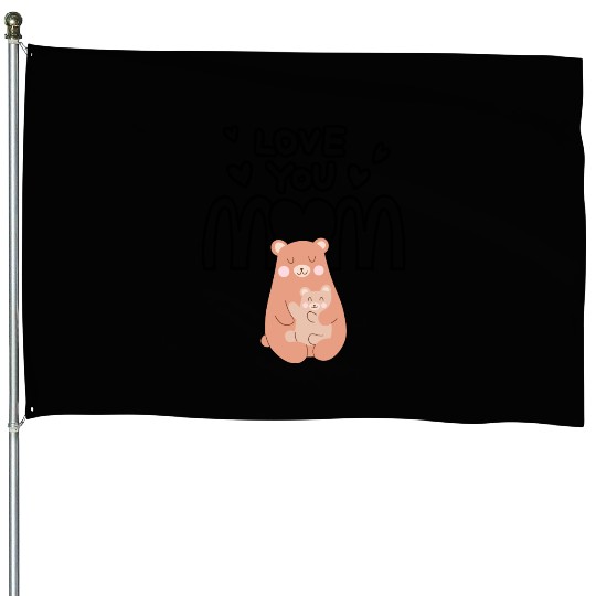 Peach Cute Mom And Baby Bear Mother s Day Card 4 House Flags