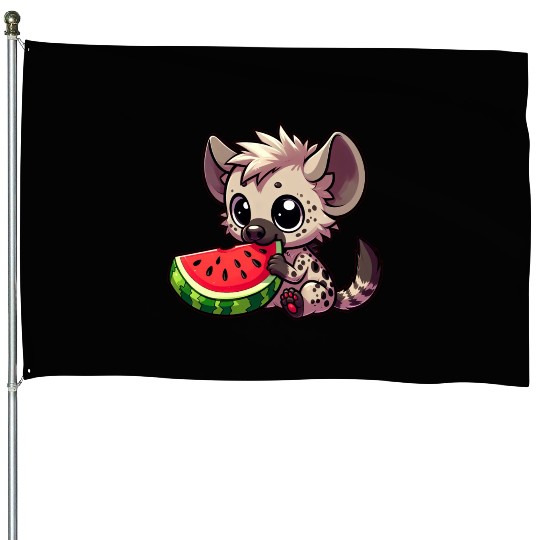 Hyena with Watermelon Summer Fruit House Flags