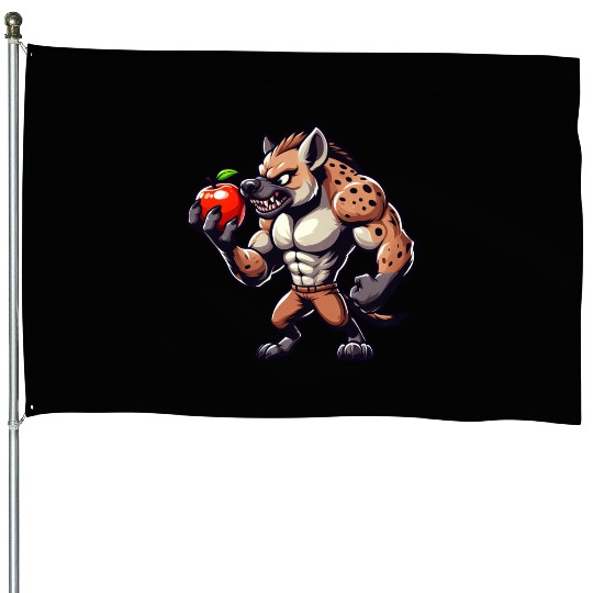 Hyena Enjoying Apple Fitness Workout House Flags