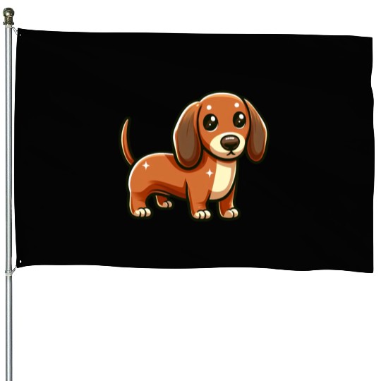 Royal Miniature Dachshund Puppy Odyssey Cartoom House Flags