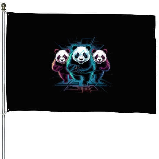 cheerfull panda running House Flags