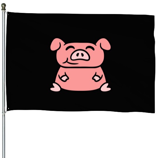 Little cute piggy sit pig piglet fat chubby animal House Flags